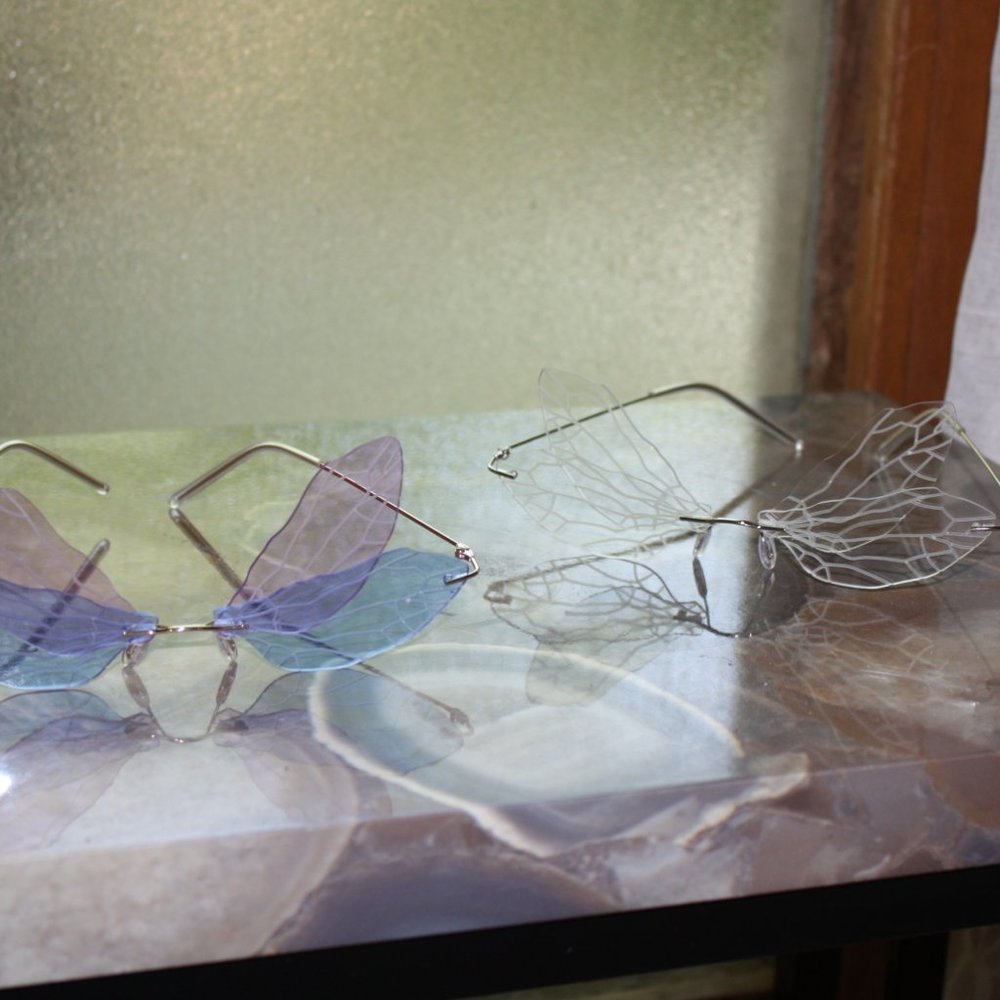 Y2K GREEN EYED DRAGONFLY WING RIMLESS GLASSES !! - Picture 8 of 8